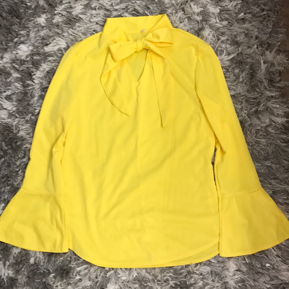 Pussybow top with bell sleeves